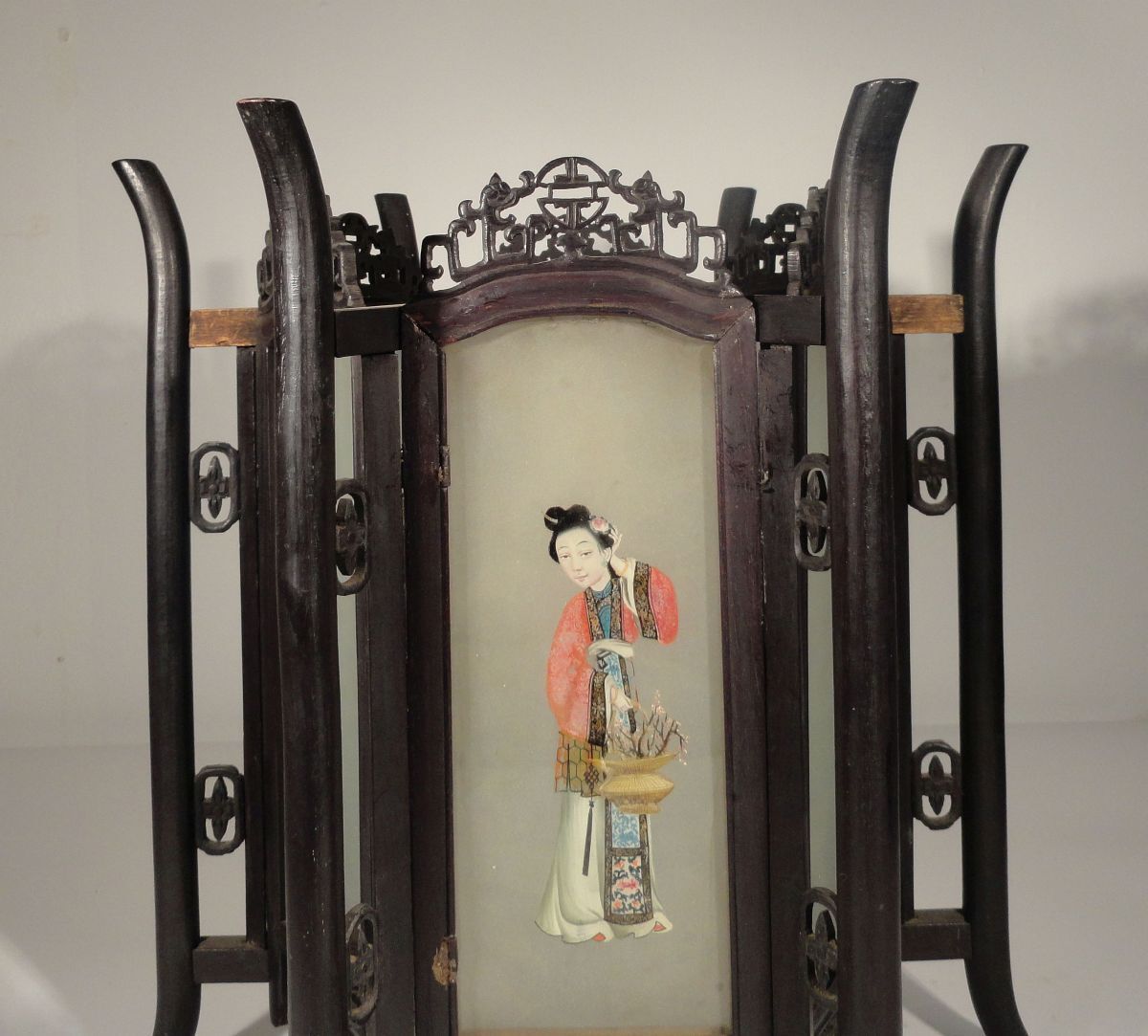 Antique Chinese Carved Zitan Lantern Hardwood Glass Panels Ladies Lamp Без бренда - фотография #2