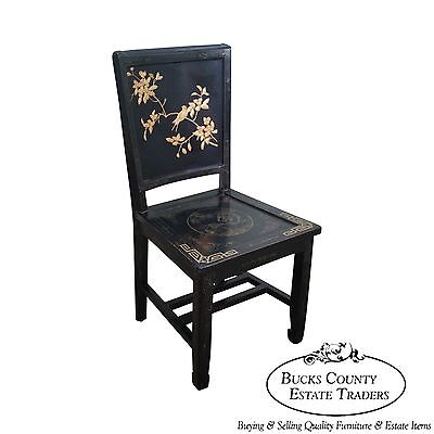 Antique Chinese Black Lacquer Chinoiserie Side Chair NA NA