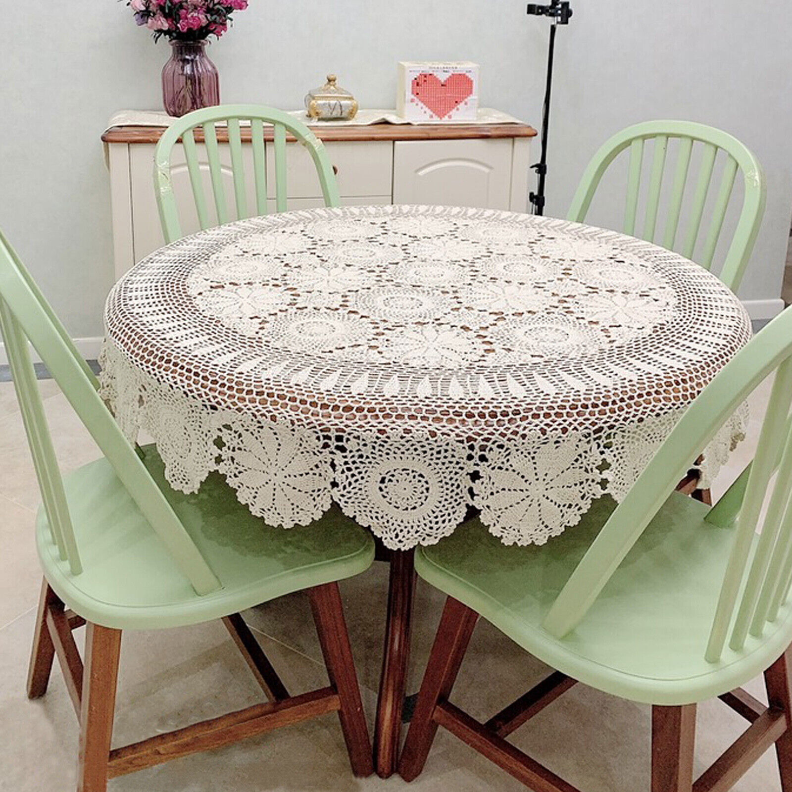 52'' Vintage Round Hand Crochet Tablecloth Hollow-out Lace Floral Table Cloth  Unbranded Does Not Apply - фотография #3