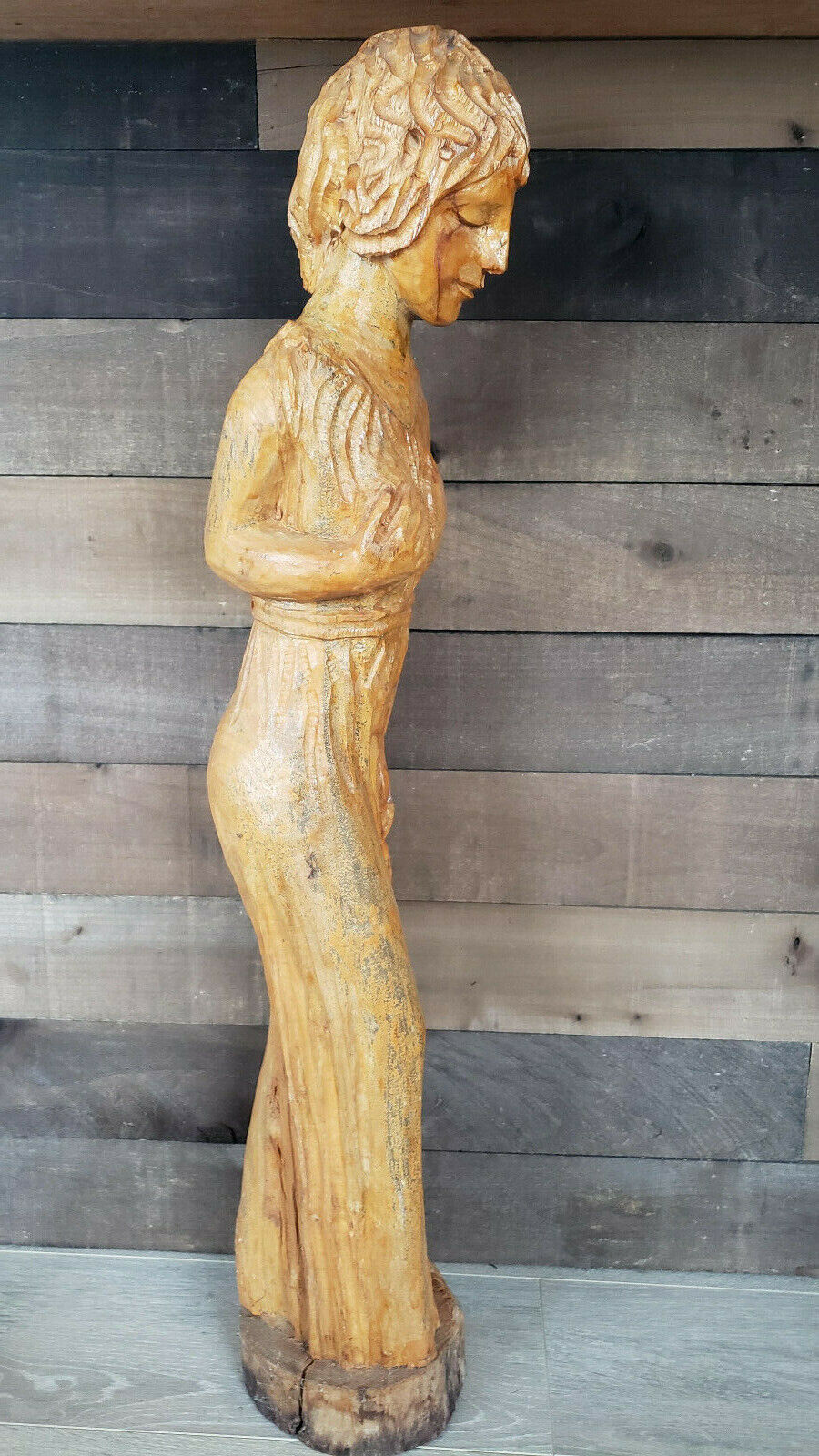 Rare Vintage Handcarved Wooden Statue of a Woman Holding Her Breast. 34" Без бренда - фотография #2