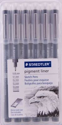 6 Piece - STAEDTLER Pigment Liner Sketch Pens - Assorted Tip Sizes - Acid Free Staedtler 308 BK6