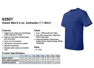 Hanes Mens 100% Cotton Authentic-T T-Shirt S-3XL 5250T Hanes 5250T - фотография #2