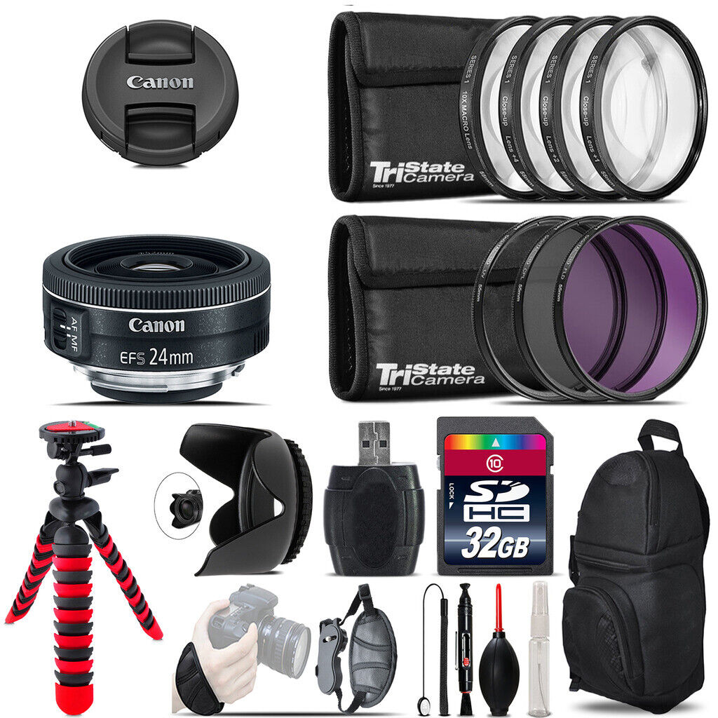 Canon EF-S 24mm f/2.8 STM Lens + Macro Filter Kit & More - 32GB Accessory Kit Canon Does Not Apply