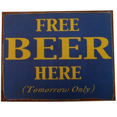 Vintage Tin Metal Free Beer Tomorrow Sign Funny Home Bar/Pub/Tavern Wall Decor Unbranded