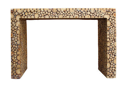 Chinese Distressed Tree Stem Cut Pattern Side Table Desk cs2749 Handmade Does Not Apply