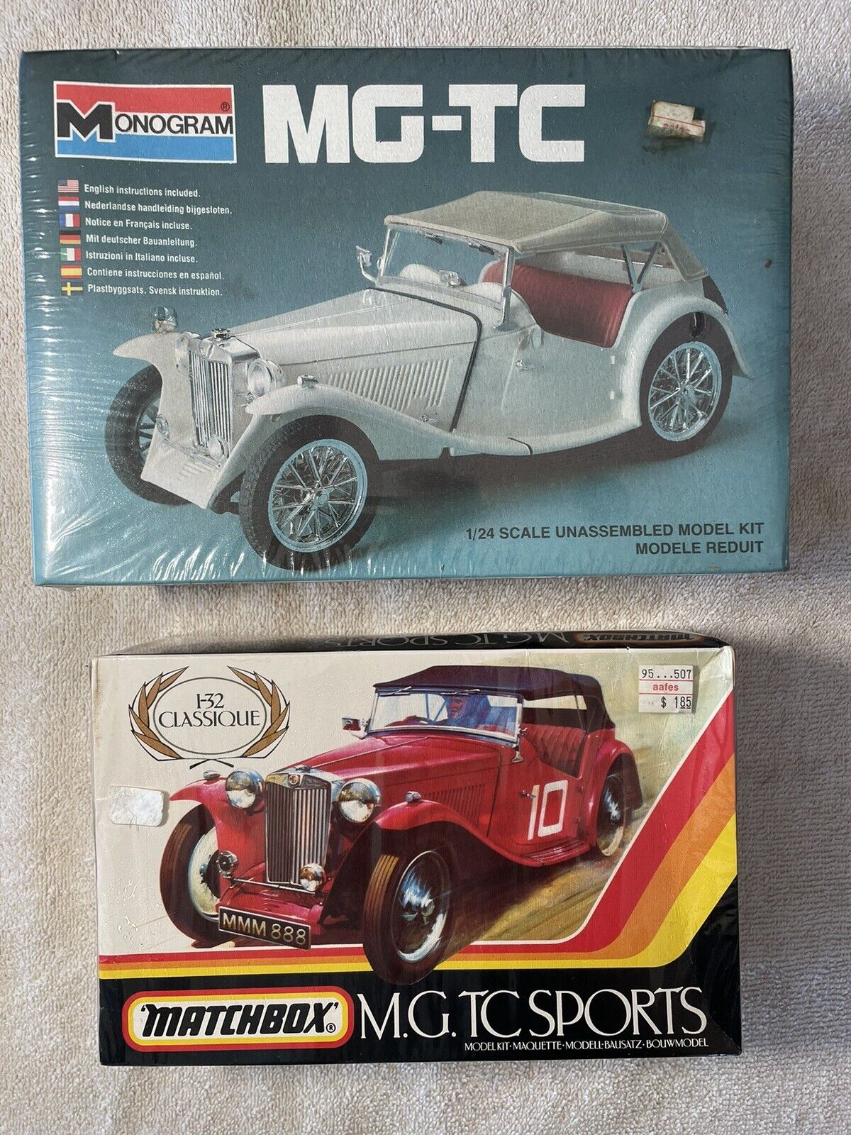 MG-TC Sports Car Model Lot, Monogram 2290 1:24 1983, Matchbox 1:32 PK-306 1982 Monogram