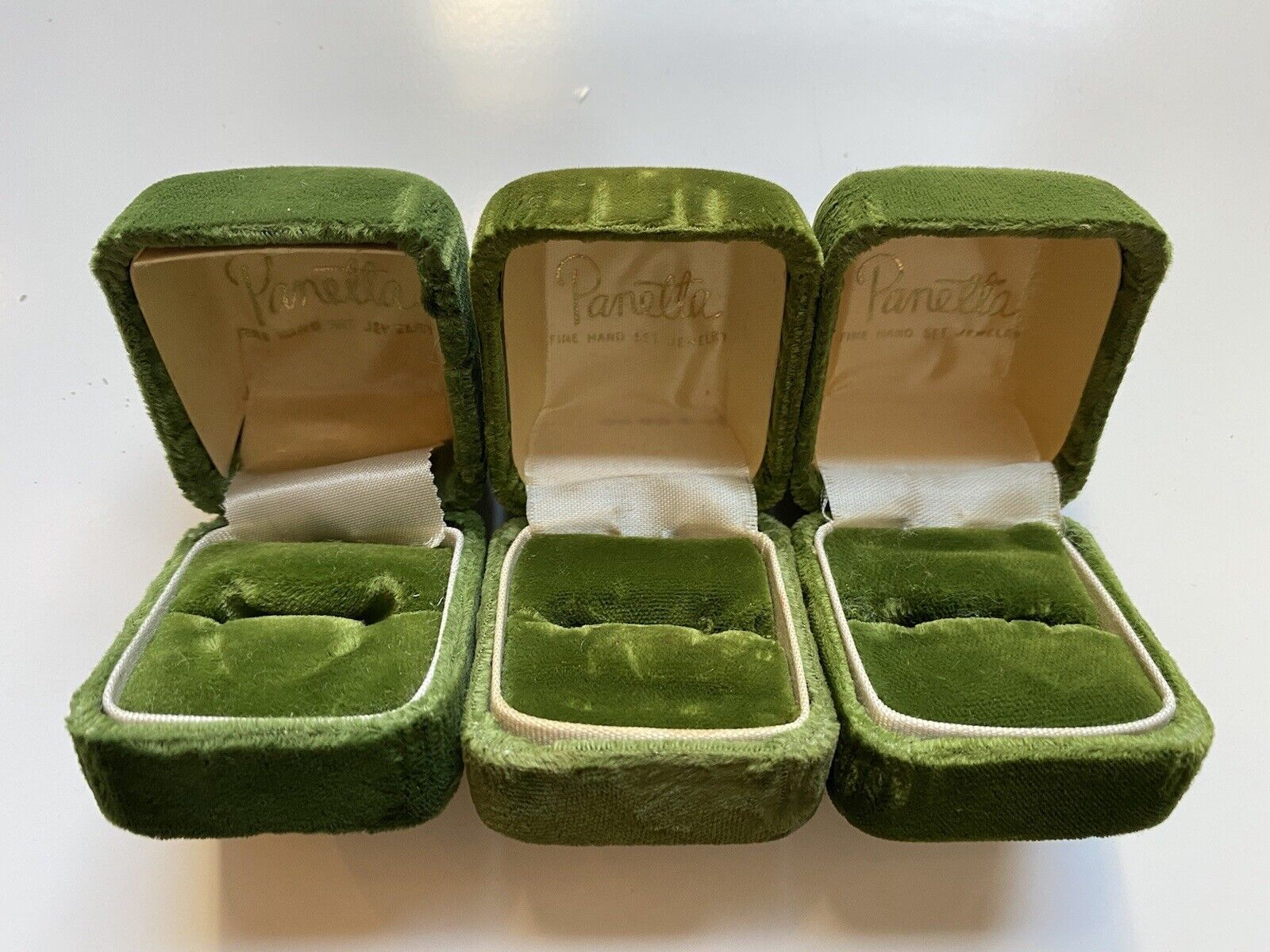 Vintage PANETTA Ring Boxes GREEN VELVET Lot of 3 Panetta