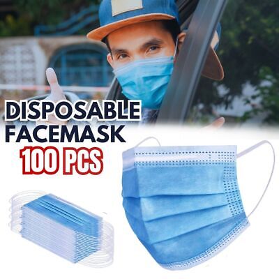 100 PC Face Mask Non Medical Surgical Disposable 3Ply Earloop Mouth Cover - Blue Unbranded Does not apply