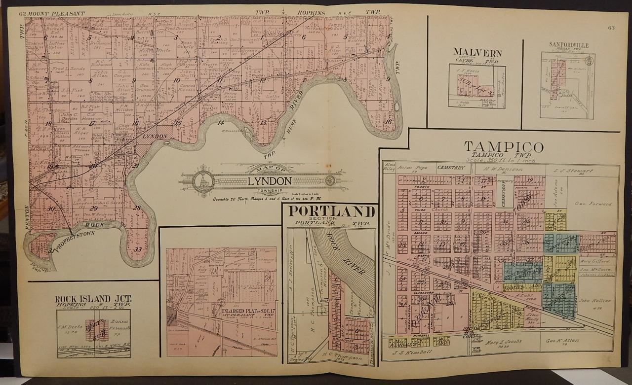 Illinois Whiteside County Map Lyndon Township Dbl Pg 1912  Z6#73 Без бренда