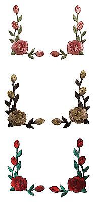 Lot 2Pcs 2 1/2"H Pink,Red,Brow Rose Flower Embroidery Iron On Applique Patch Unbranded