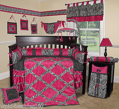 Baby Boutique - Hot Pink Zebra - 13 pcs Crib Bedding Set Sisi BB-HPZ13