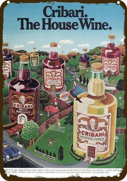 1979 CRIBARI -The House Wine- Vintage-Look-Edge *DECORATIVE REPLICA METAL SIGN* Без бренда