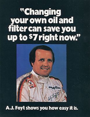 1976 8 Page Print Ad of Valvoline AJ Foyt Changing Your Own Oil & Filter Без бренда