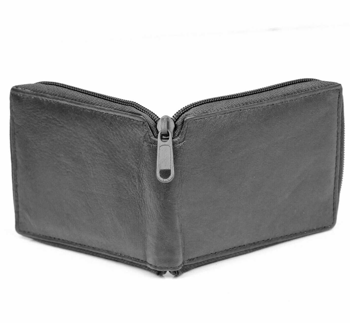 Mens Genuine Leather Zip Secure Zipper Around Wallet Black Billfold Credit Card abc-saving - фотография #2