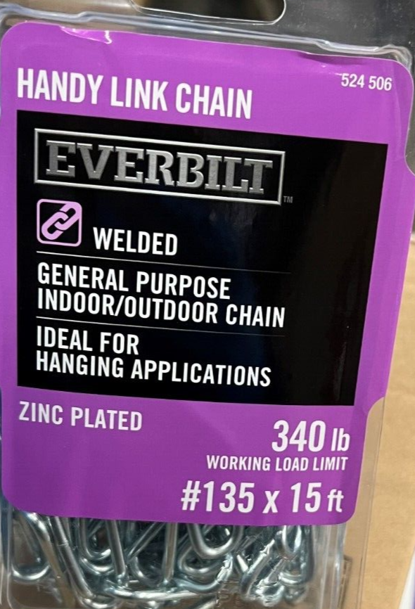 Everbilt #135 x 15 ft. Zinc Plated Steel Welded Handy Link Chain 803102 Everbilt 803102