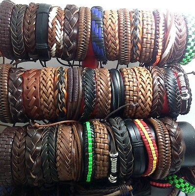 100x Top Mix Men's Genuine Leather Bracelets Wholesale Cuff Wristbands Bangles Unbranded