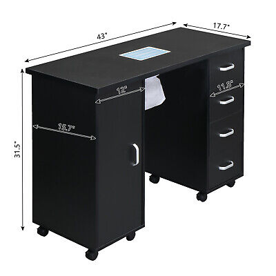 Black Nail Table with Fan and 4 Drawers for Manicures - Single Door Unbranded - фотография #9