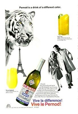 1966 Pernod PRINT AD Great Vintage artwork features Couple Tiger & Eiffel Tower  Pernod