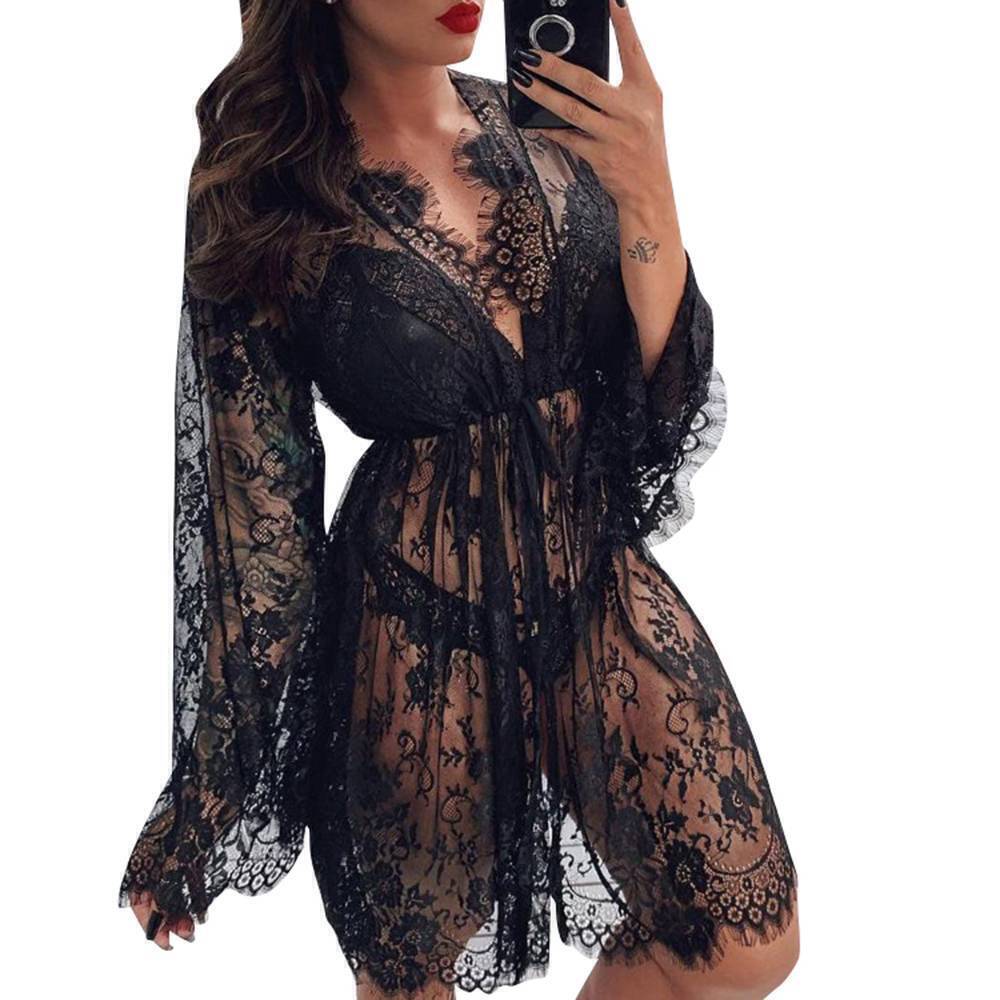 Womens Sexy Lace Dressing Up Gown Bathrobe Linerie See-Through Robe Nightwear US Unbranded Does Not Apply - фотография #6
