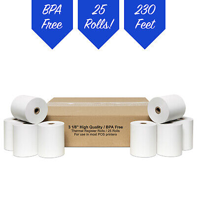 3 1/8" x 230' White Thermal PoS Receipt Paper 25 Rolls **FREE SHIPPING** PosPaperRoll 94223