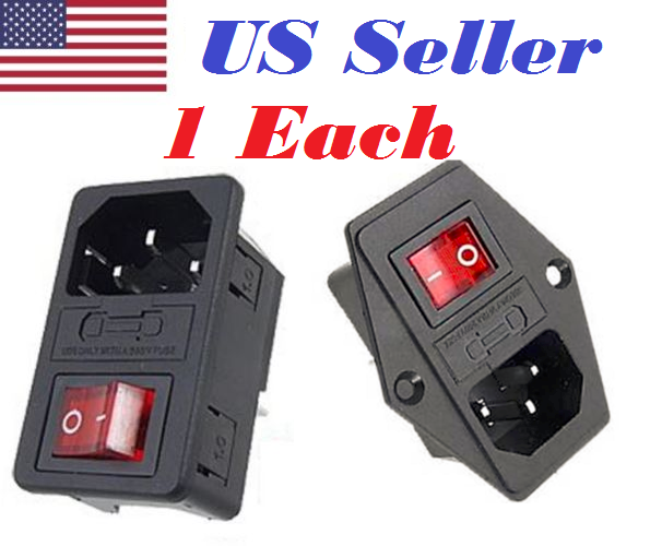  2Pcs Inlet Module Plug Fuse Switch UR Male Power Socket 10A 250V AC 3Pin Black  Unbranded/Generic Does Not Apply