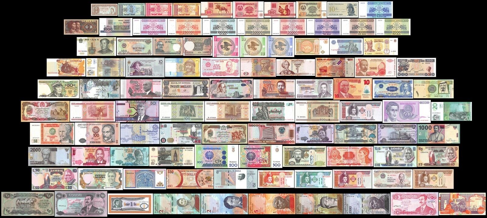 100 Pieces - PCS, of Different World MIX Foreign Banknotes,Currency,Uncirculated Без бренда