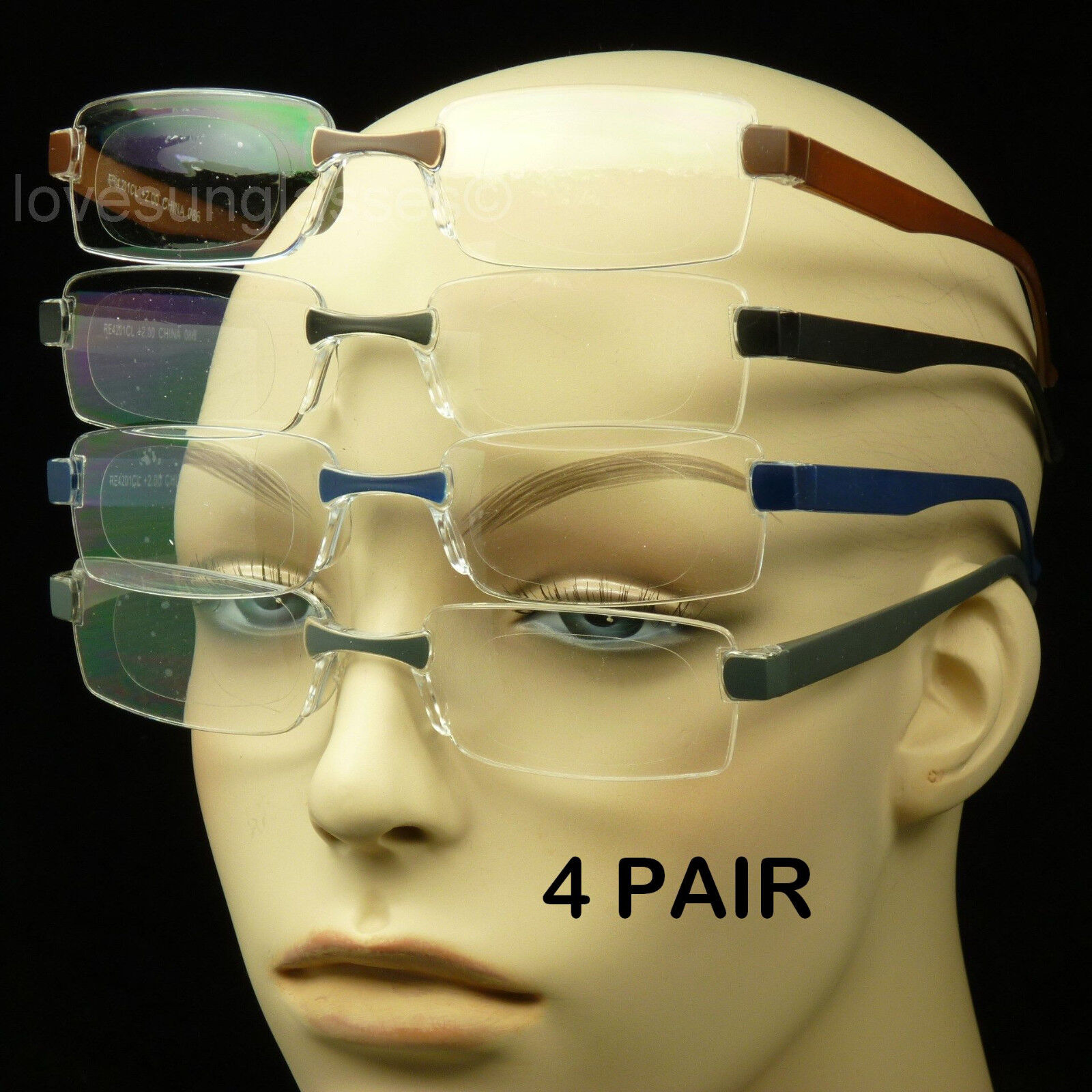 Reading glasses men women 4 pair lot lens strength rimless power pack new Unbranded Does Not Apply
