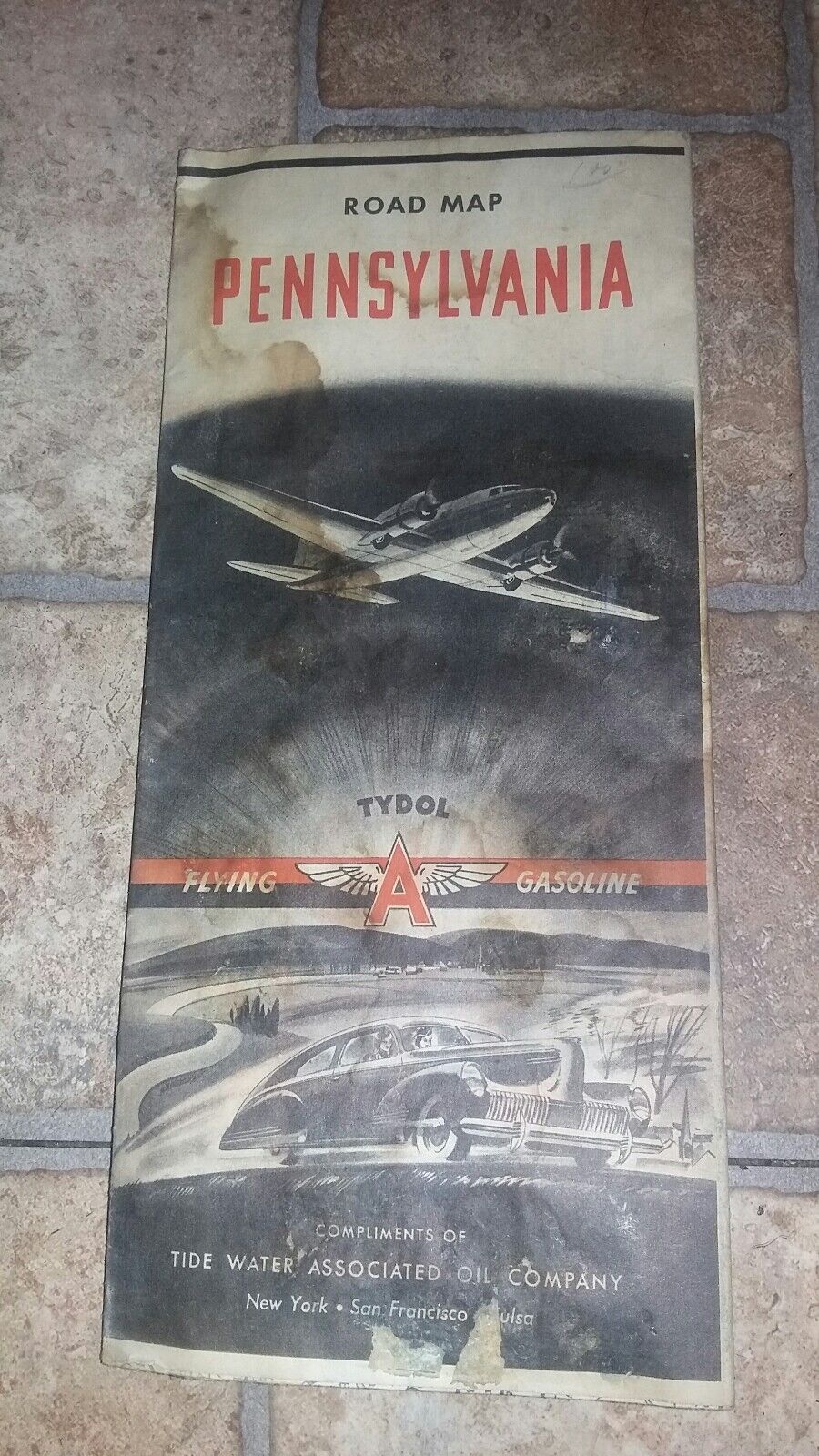 1941 PENNSYLVANIA TYROL FLYING GASOLINE ROAD MAP Без бренда