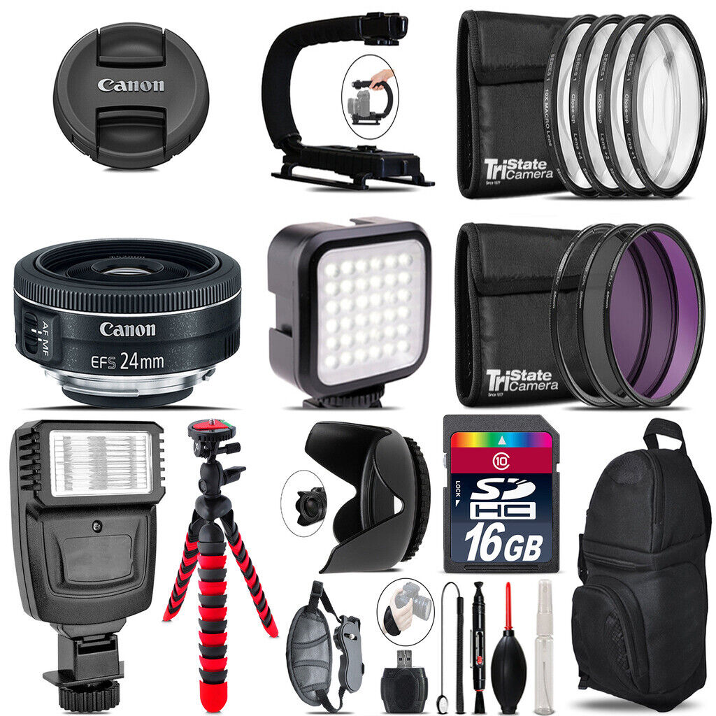 Canon EF-S 24mm f/2.8 STM Lens - Video Kit +  Flash - 16GB Accessory Bundle Canon Does Not Apply