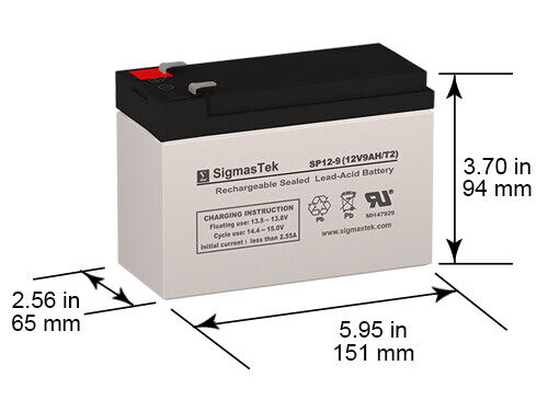 12V 9AmpH F2 Replacement SLA Battery for GS Portalac PE12V9 Emergency Lighting SigmasTek SP12-9 (T2) - фотография #2