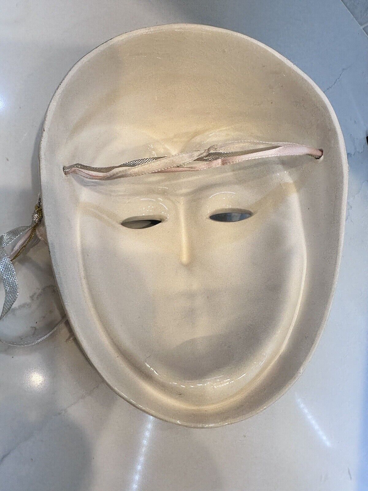 Vintage 1990 Clay Art SF USA Ceramic Mask Ribbon Scarf Woman Face Adult Size 8" Clay Art - фотография #3