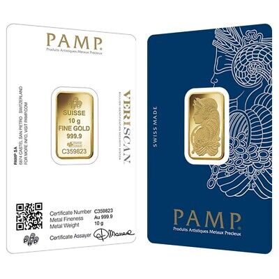 10 gram Gold Bar PAMP Suisse Lady Fortuna Veriscan .9999 Fine (In Assay) Без бренда