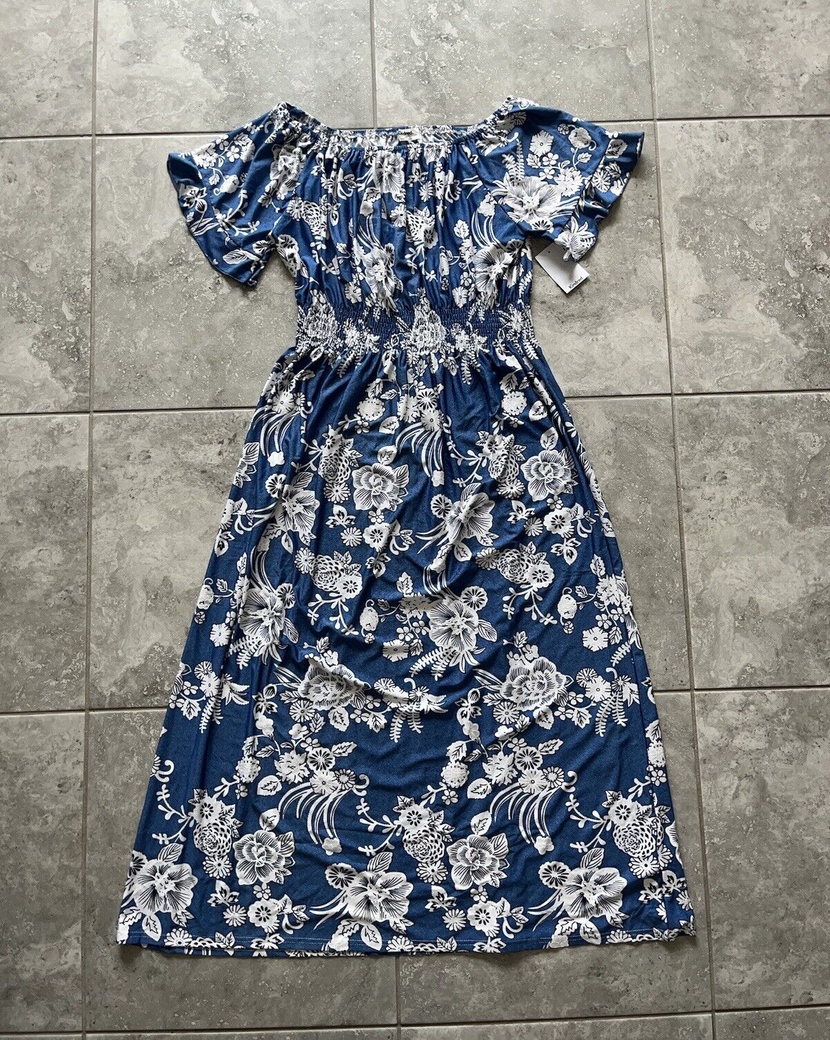 Anthropologie Kindred Blue Floral Maxi Dress Smocked Boho Peasant New Petite XL Anthropologie - фотография #2