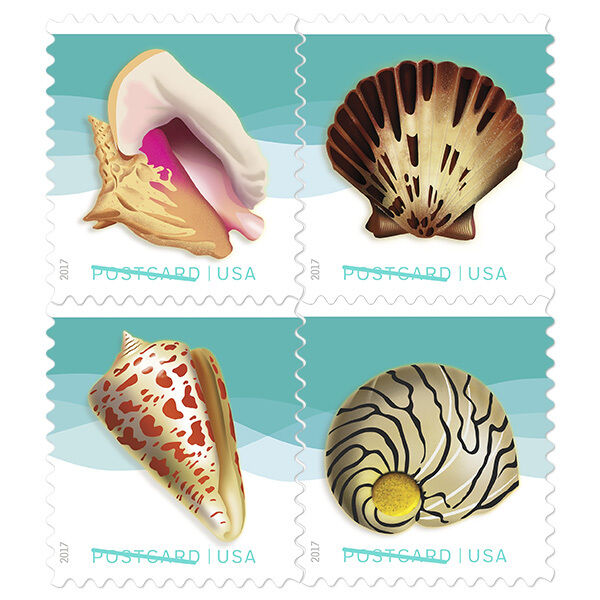 USPS New Seashells Postcard Rate Pane of 20 Без бренда