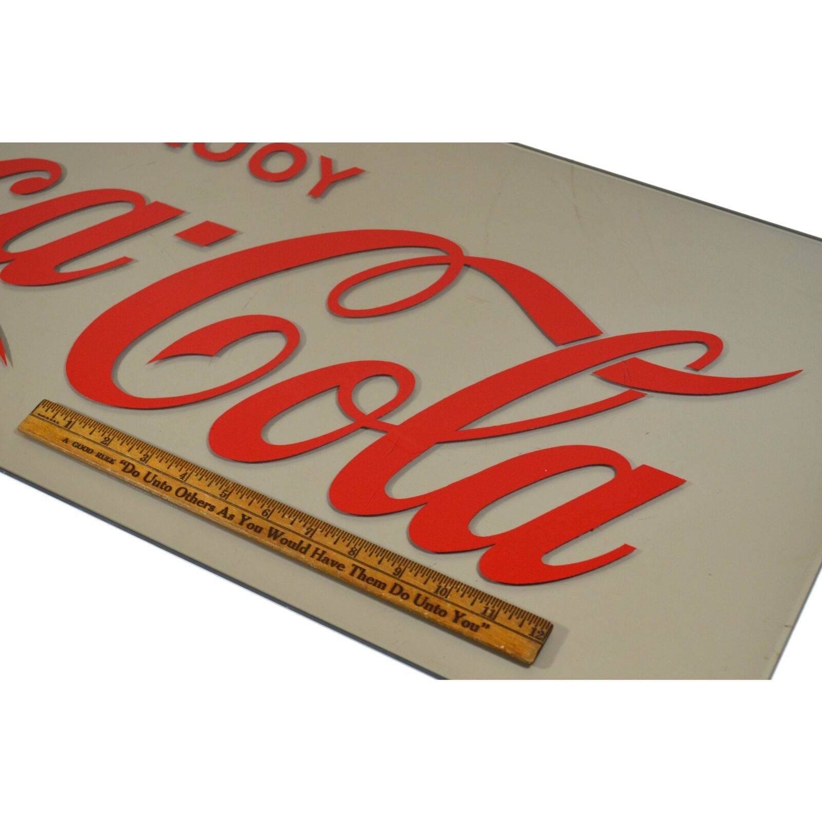 Vintage "ENJOY COCA-COLA" WINDOW DECAL New-Old-Stock RED VINYL STICKER 28x9 NOS! Coca-Cola - фотография #3
