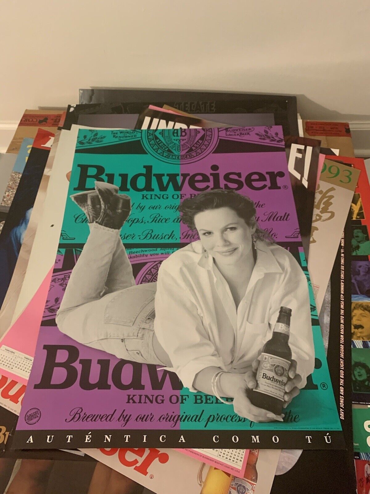 Vintage Poster 28”x20” Bud Budweiser 1992 Autentica Como Tu Model Promo Beer Ad Budweiser
