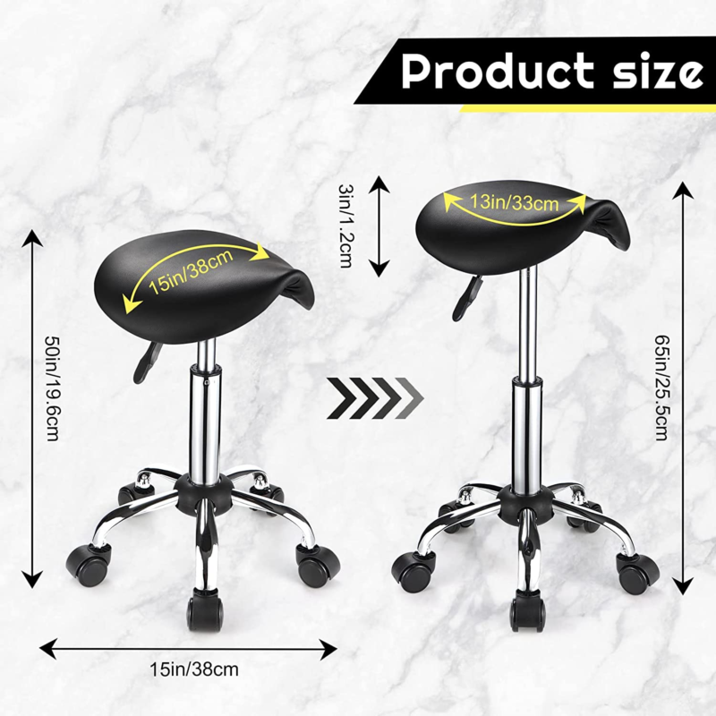 Saddle Rolling Stool with Wheels PU Leather Height Adjustable Swivel Stools Chai Does not apply - фотография #3