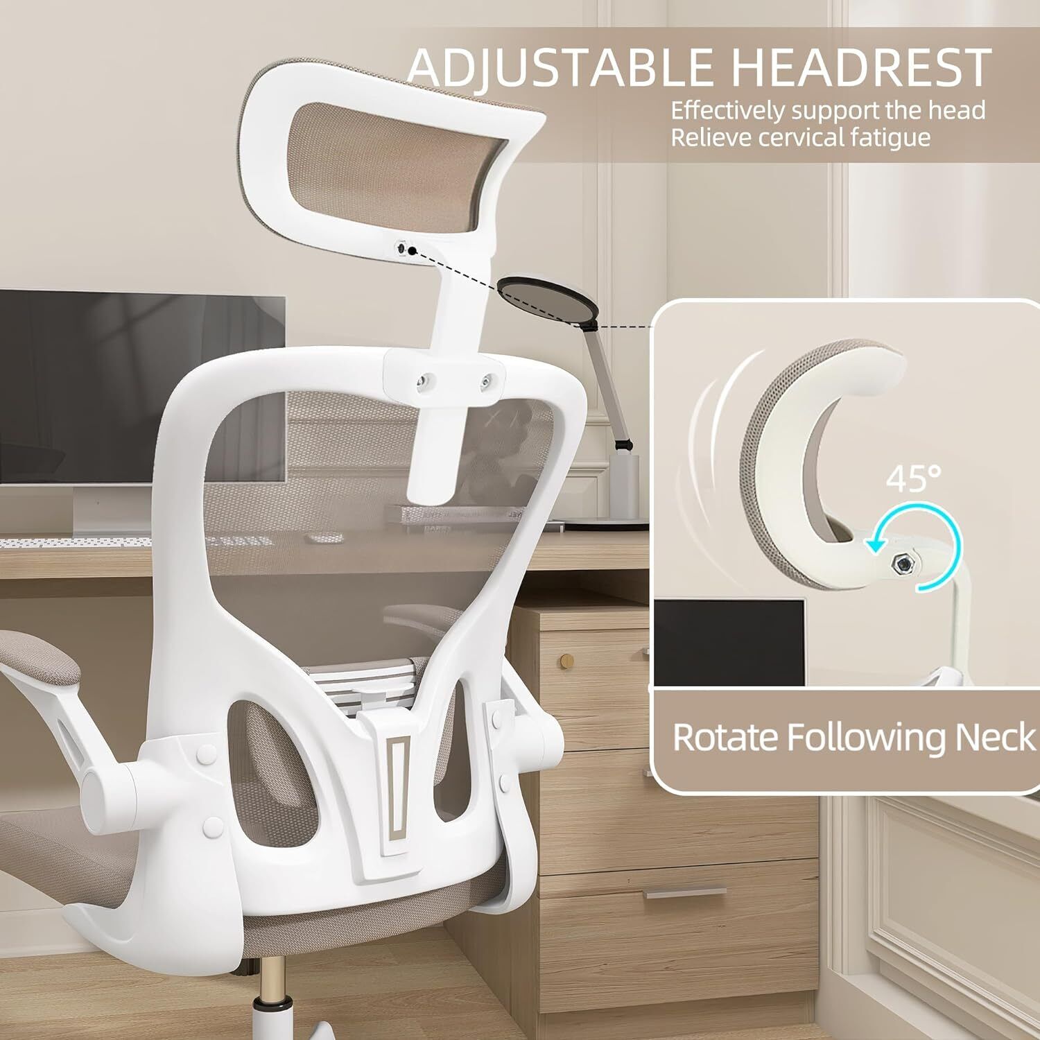Ergonomic Office Chair Comfort Home Desk Chair Adjustable High Back Mesh Chair Monhey H Beige - фотография #5