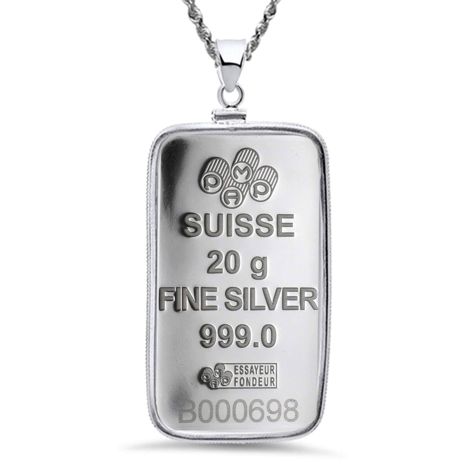 20 gram Silver - PAMP Suisse Rosa Pendant (w/Chain) - SKU #86994 Pamp Suisse 86994 - фотография #2