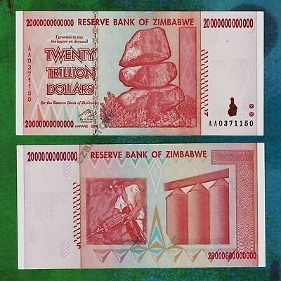 20 Trillion Zimbabwe Dollars Banknote AA 2008 100 % Authentic w/ COA Verified Без бренда