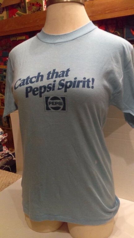 Vintage 1980 Pepsi T-Shirt Blue "Catch That Pepsi Spirit" Size Large 42-44 G2 Без бренда - фотография #3