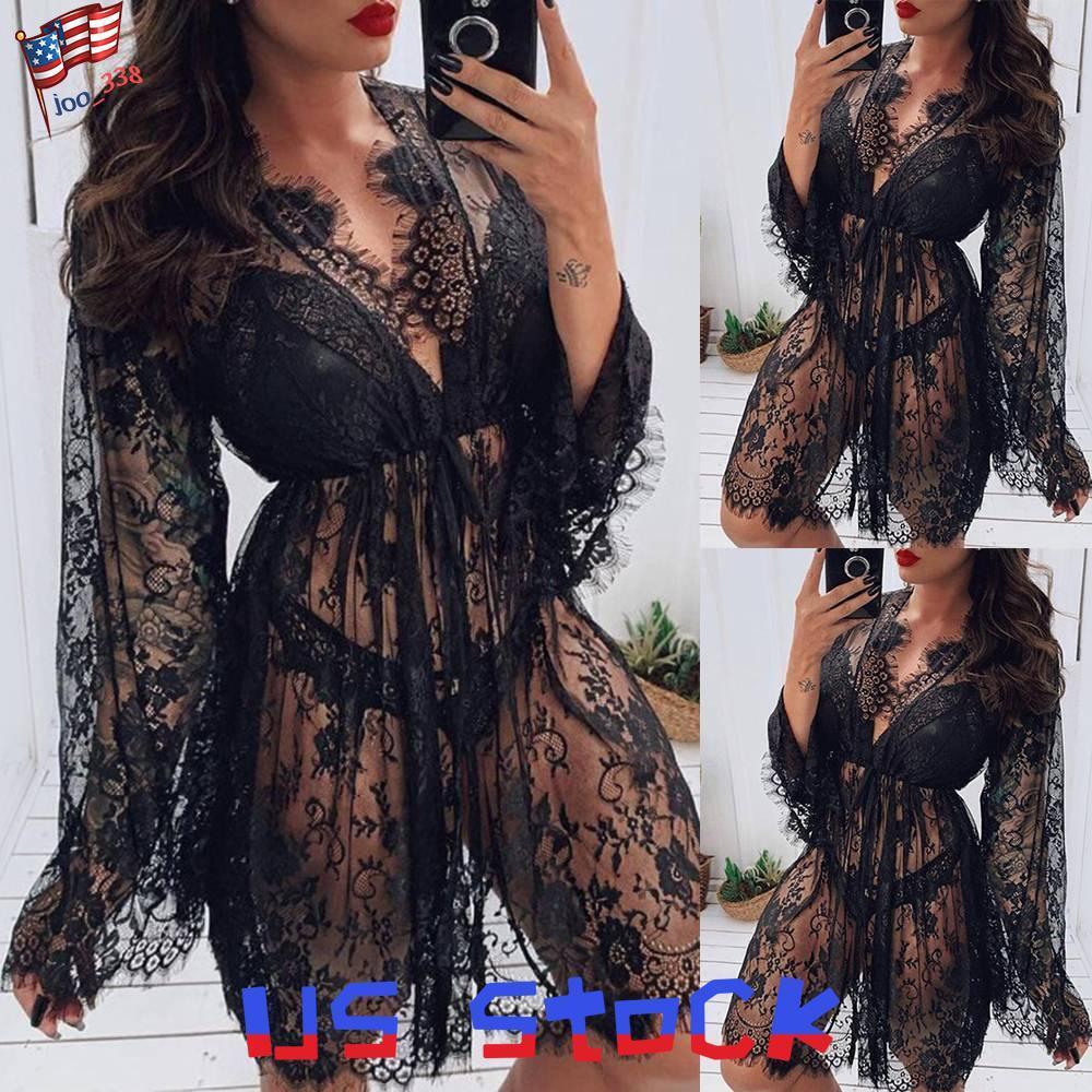 Womens Sexy Lace Dressing Up Gown Bathrobe Linerie See-Through Robe Nightwear US Unbranded Does Not Apply
