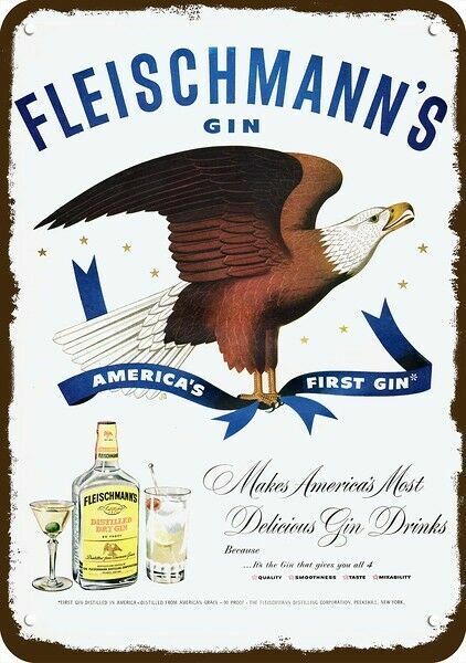 1950 FLEISCHMANN'S Gin Bald Eagle Vintage-Look DECORATIVE REPLICA METAL SIGN Без бренда