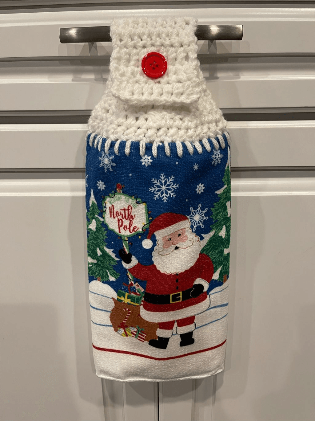 Crochet Top Kitchen Towel- Santa Claus and North Pole Handmade - фотография #3