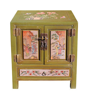 Chinese Oriental Distressed Mustard Green Flower End Table Nightstand cs2303 Golden Lotus Does Not Apply - фотография #2