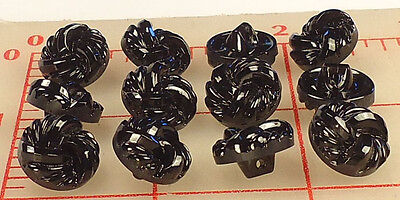 12 black small Czech glass shank buttons swirl spiral design 14mm 1/2" 0.5" #464 Без бренда - фотография #2