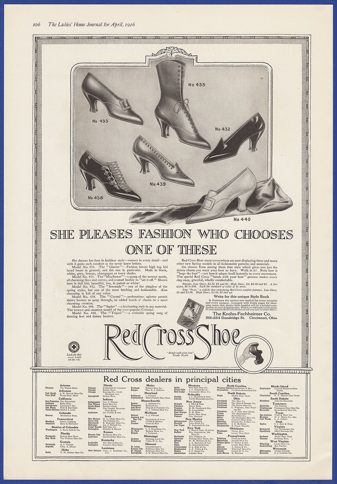 Vintage 1916 RED CROSS SHOE Women's Fashion Shoes Cincinnati OH Print Ad Red Cross Shoe