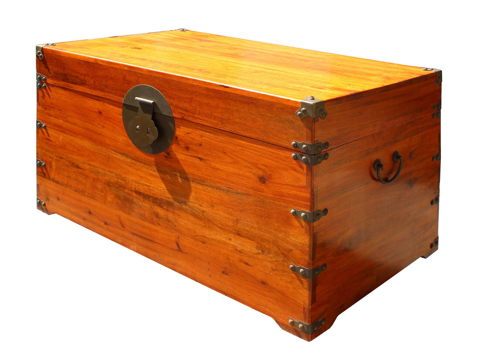 Oriental Chinese Brown Wood Moon Face Hardware Trunk Table cs3160 Handmade Does Not Apply - фотография #3