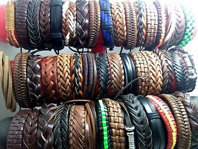 100x Top Mix Men's Genuine Leather Bracelets Wholesale Cuff Wristbands Bangles Unbranded - фотография #2