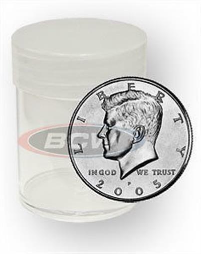 10 BCW Round Clear Plastic Kennedy/Franklin HALF DOLLAR Coin Tubes -Screw-On Cap BCW